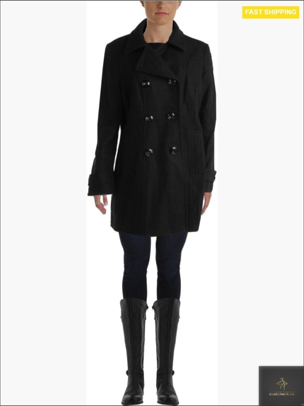 Classic Double Breasted Wool Pea Coat Elegant Chic Fall Winter Coat
